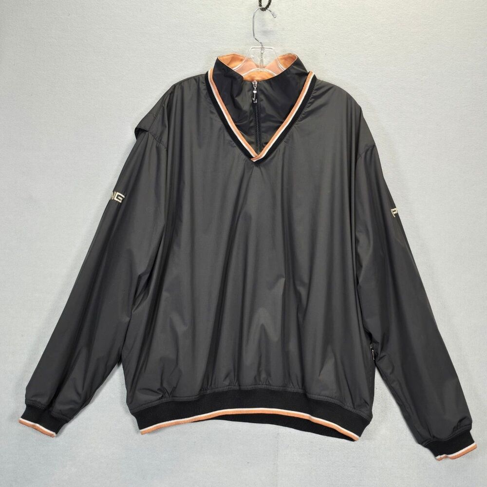 PING  Windbreaker Pullover Pocket Golf XL Long Sleeve 1/4 Zip Black Brown